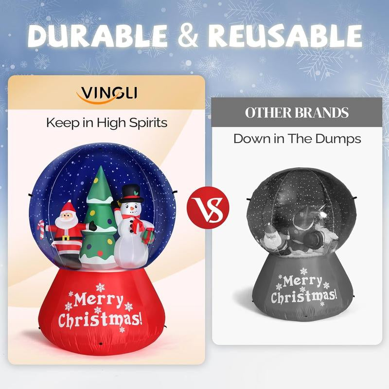VINGLI 6Ft Tall Christmas Snow Ball Inflatable, Blow up Yard Decoration with Secure Stakes Storage Bag, Electric Blower Fan for Indoor Outdoor Garden Decor