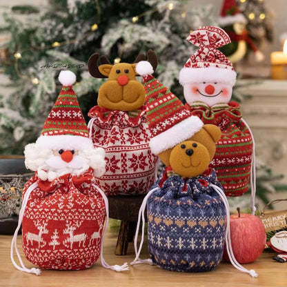 Christmas Knitted Gift Bags Set Apple Doll Elk Santa Bear Design Candy Storage Xmas Party Favors New Year Holiday Gifts