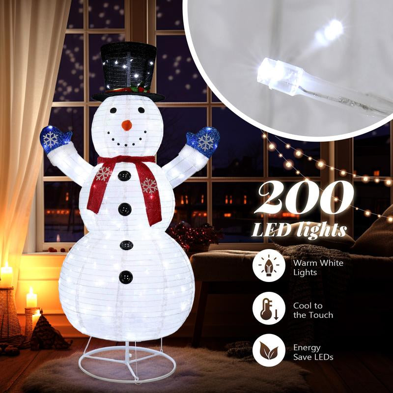 VINGLI 6FT Lighted Snowman Christmas Decorations outside with 200 LED Lights Pop-Up Ornaments for Party Holiday Indoor & Outdoor Use with Ground Stakes