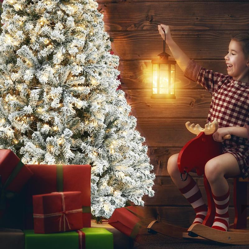 Árbol de navidad nevado artificial con luces de 2 metros