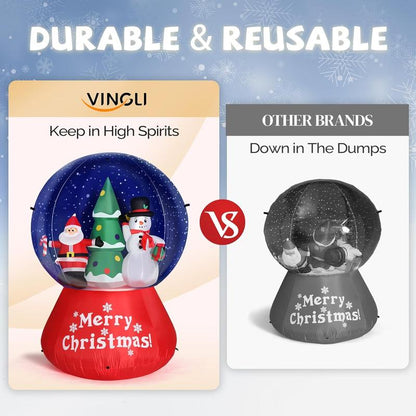 VINGLI 6Ft Tall Christmas Snow Ball Inflatable, Blow up Yard Decoration with Secure Stakes Storage Bag, Electric Blower Fan for Indoor Outdoor Garden Decor