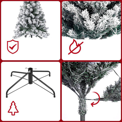 Okicoler 6.5 Ft Pre-Lit Artificial Christmas Tree with 250 Incandescent Warm White Lights, Snow Flocked Full Prelighted Xmas Tree W/850 Branch Tips, Foldable Stand, White Party Decorations Durable Materials Ornaments Backdrop