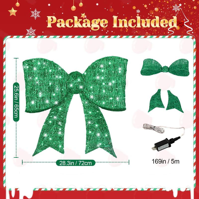VINGLI Pre Lit Christmas Bow Decoration, Gaint Light up 3D Bow W/Led Light, Large Holiday Decor for Doorway Tree Topper Wearth Garland Stair Railing, Indoor/Outdoor