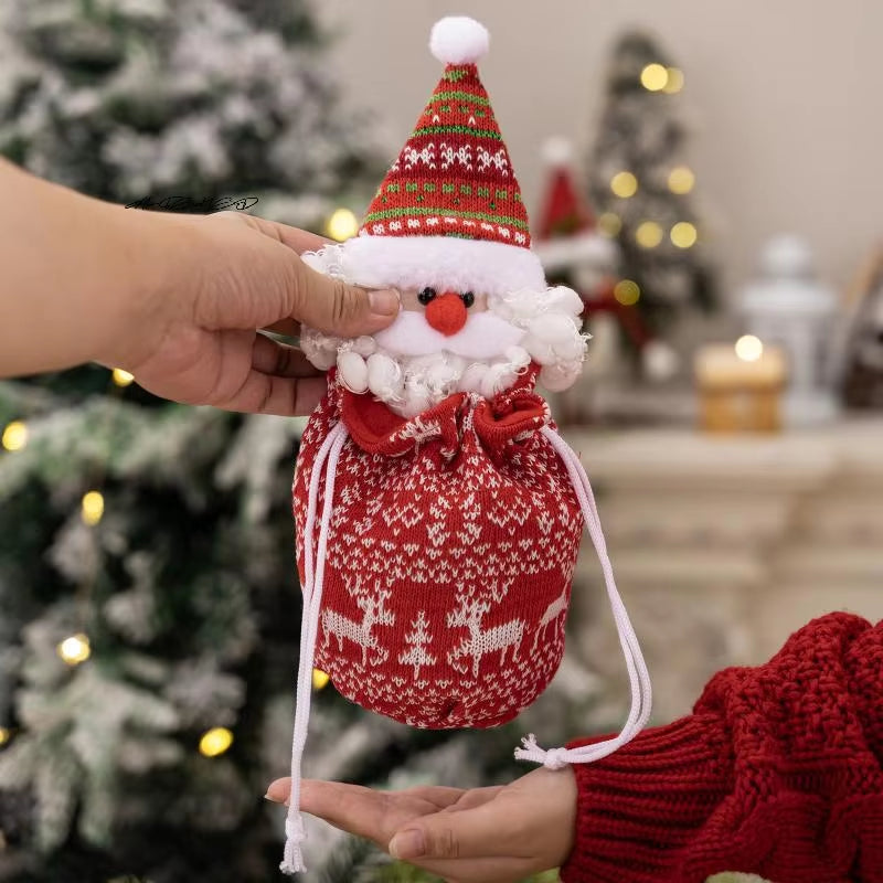 Christmas Knitted Gift Bags Set Apple Doll Elk Santa Bear Design Candy Storage Xmas Party Favors New Year Holiday Gifts