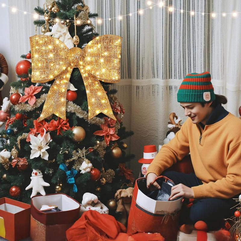 VINGLI Pre Lit Christmas Bow Decoration, Gaint Light up 3D Bow W/Led Light, Large Holiday Decor for Doorway Tree Topper Wearth Garland Stair Railing, Indoor/Outdoor