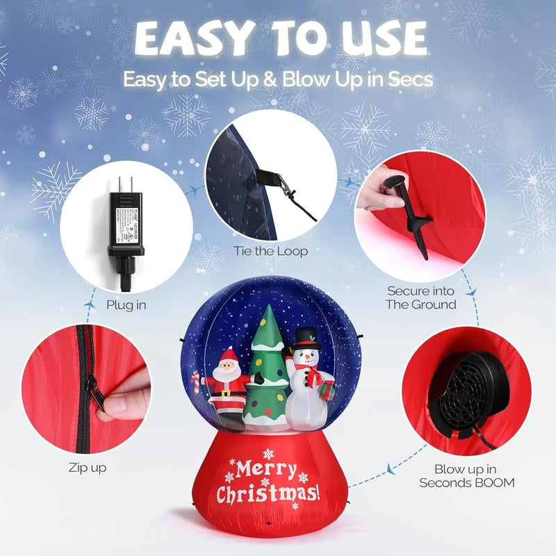 VINGLI 6Ft Tall Christmas Snow Ball Inflatable, Blow up Yard Decoration with Secure Stakes Storage Bag, Electric Blower Fan for Indoor Outdoor Garden Decor