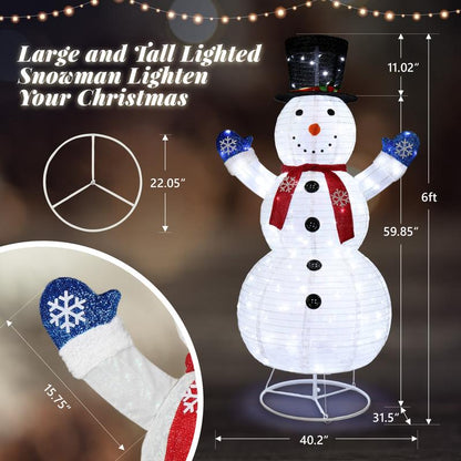VINGLI 6FT Lighted Snowman Christmas Decorations outside with 200 LED Lights Pop-Up Ornaments for Party Holiday Indoor & Outdoor Use with Ground Stakes
