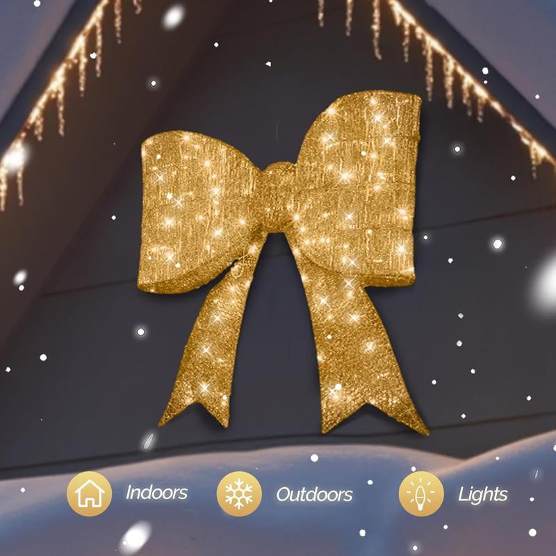 VINGLI Pre Lit Christmas Bow Decoration, Gaint Light up 3D Bow W/Led Light, Large Holiday Decor for Doorway Tree Topper Wearth Garland Stair Railing, Indoor/Outdoor