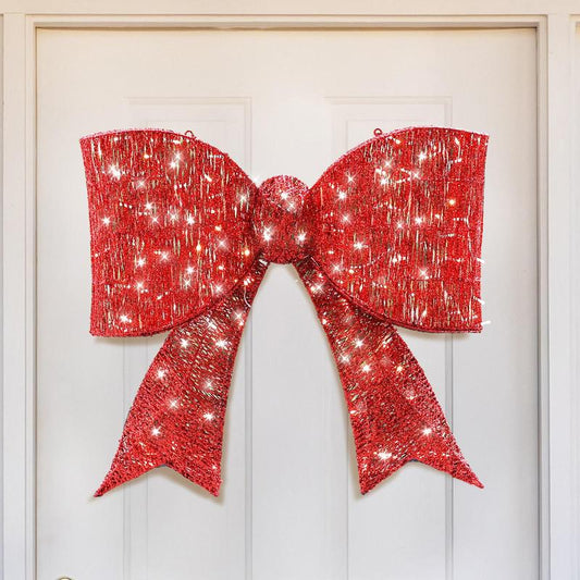 VINGLI Pre Lit Christmas Bow Decoration, Gaint Light up 3D Bow W/Led Light, Large Holiday Decor for Doorway Tree Topper Wearth Garland Stair Railing, Indoor/Outdoor
